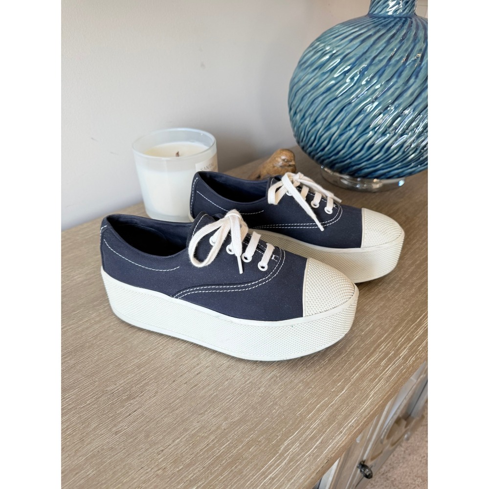 Prada Platform Canvas Sneakers Womens Navy Blue 36.5 / 6